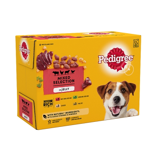 Pedigree Adult Wet Dog Food Pouches Chicken in Jelly 3 x 100g SPAR