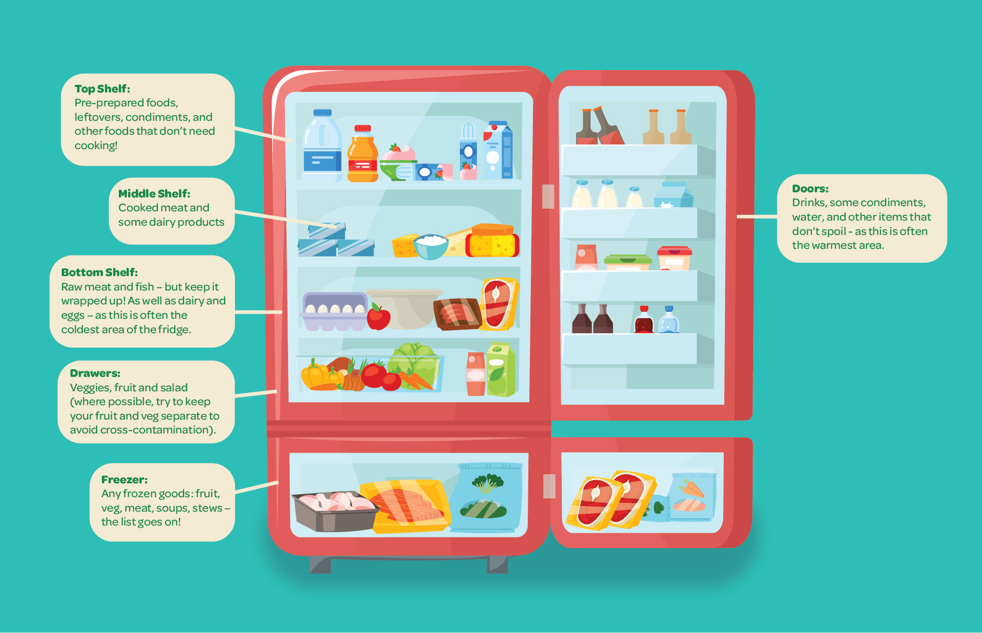 How To Store Food Safely Food Hygiene SPAR   Spar Fridge Graphic With Annotations Jpeg 003 